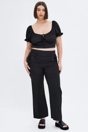 Black Wideleg Pants Corset Waist Movement Ease Versatile Comfort