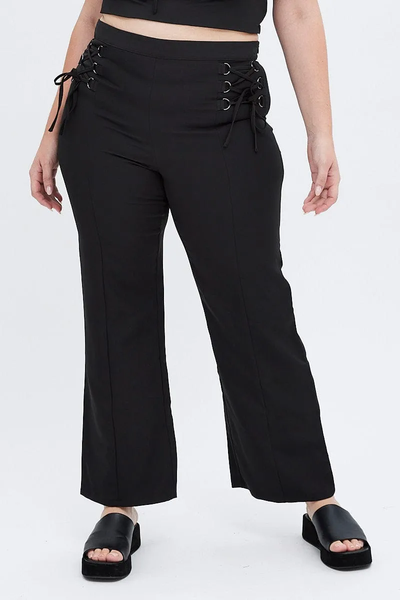 Black Wideleg Pants Corset Waist Timeless Look
