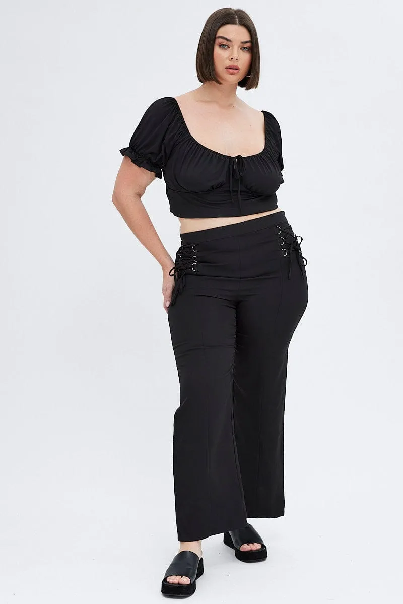 Smart Casual Layered Wear Black Wideleg Pants Corset Waist