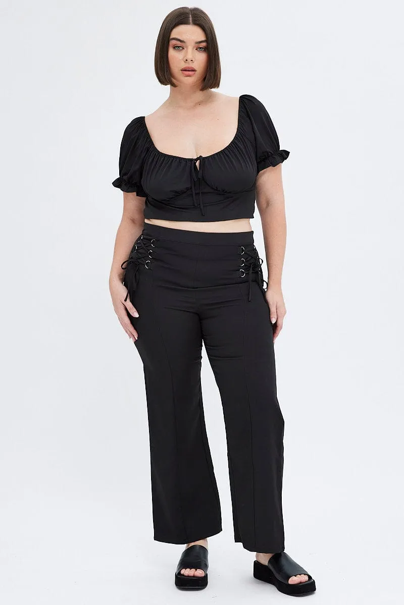 Black Wideleg Pants Corset Waist Movement Ease Versatile Comfort