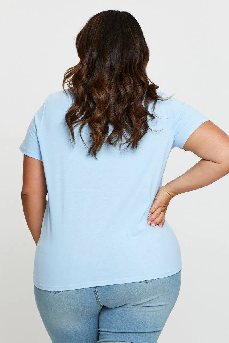 Layered Comfort Light and Comfortable Pale Blue Graphic T-shirt Collegiate Short Sleeve Cotton