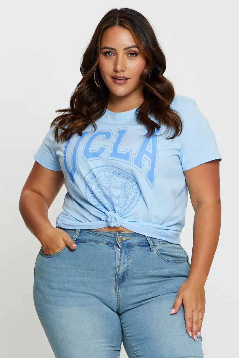 SustainableManufacturing Thermoregulating Fabric Pale Blue Graphic T-shirt Collegiate Short Sleeve Cotton