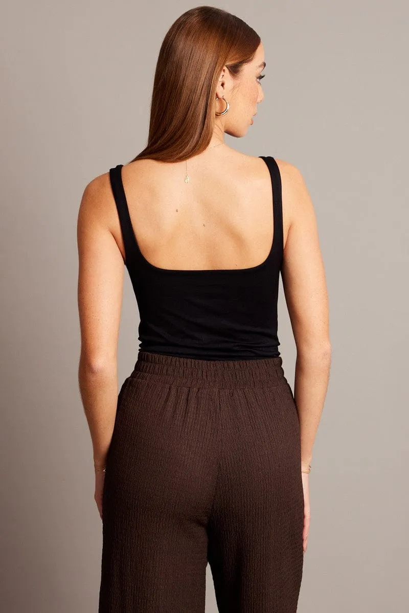 Black Bodysuit Sleeveless Square Neck Seamless NonChafingEdges Casual Bottoms