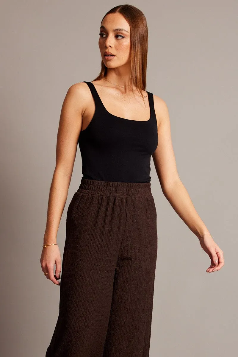 FourWayStretch VentilatedMesh Black Bodysuit Sleeveless Square Neck Seamless