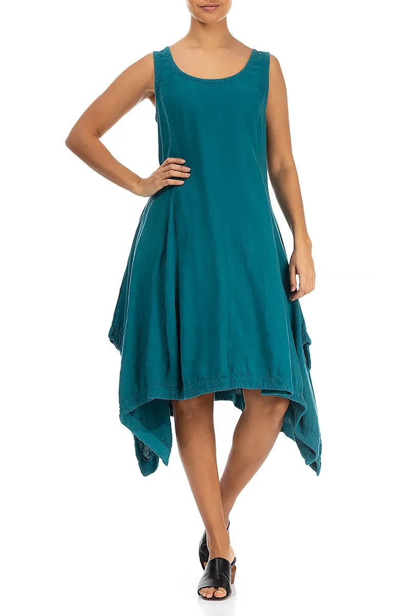 Light Sweatshirt Simple Fashion Sleeveless Dropped Edge Teal Linen Dress