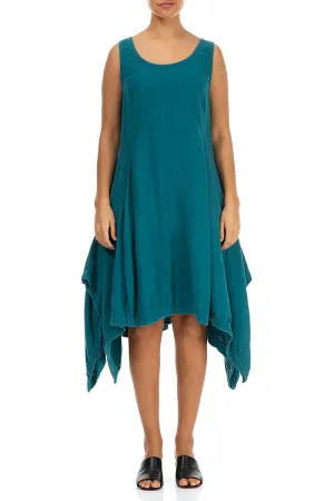 Sleeveless Dropped Edge Teal Linen Dress OdorControl Technology