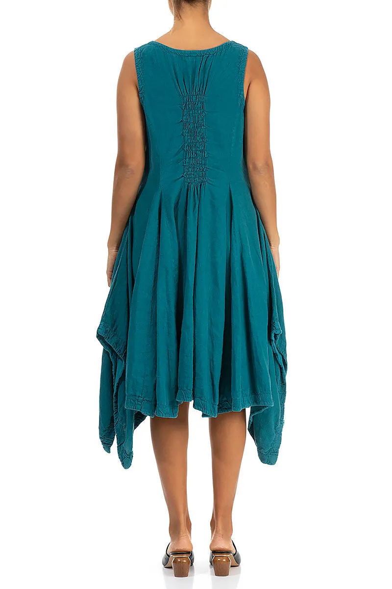 SlipResistantHem Comfortable Design Sleeveless Dropped Edge Teal Linen Dress