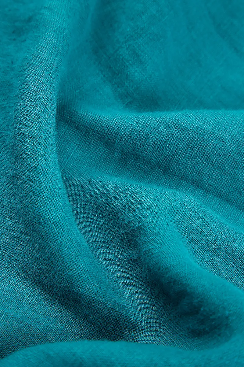Sleeveless Dropped Edge Teal Linen Dress MoistureWickingTechnology