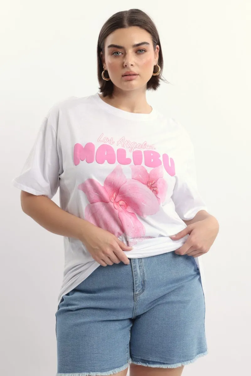 White Graphic T Shirt Short Sleeve Crew Neck Everyday Fashion
