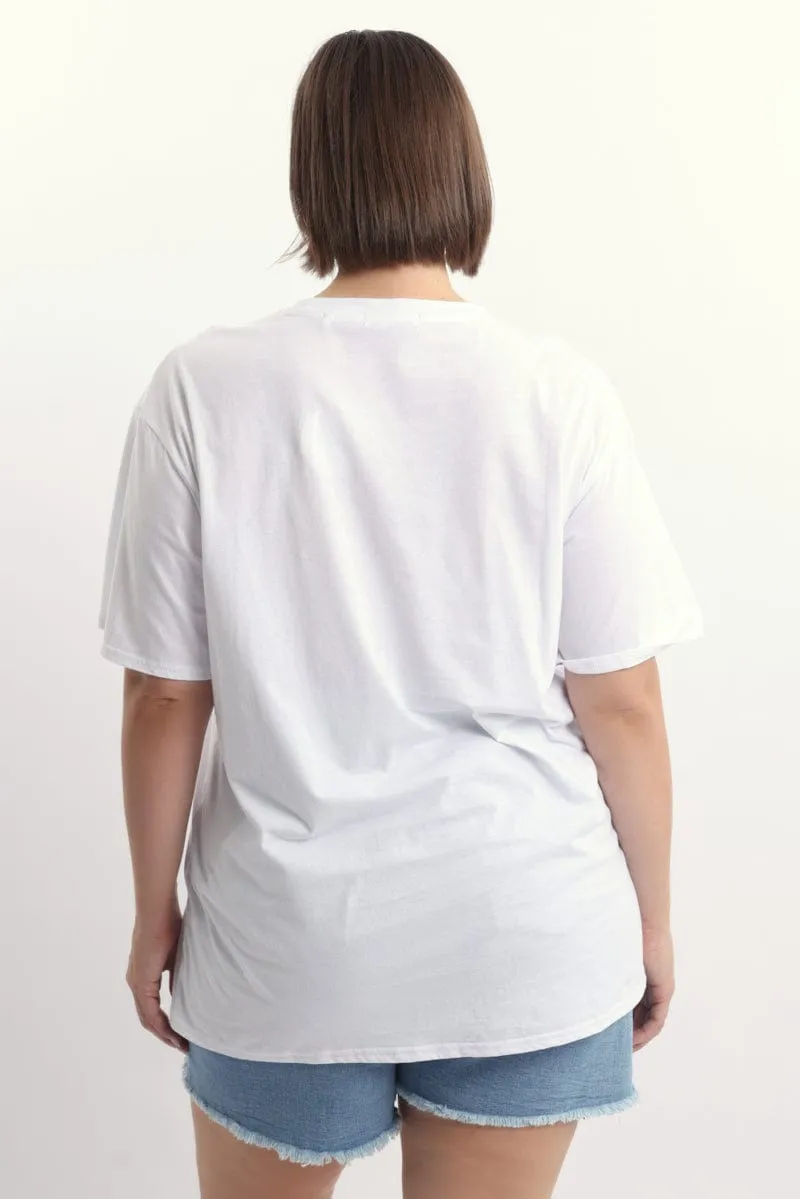 White Graphic T Shirt Short Sleeve Crew Neck sporty and comfortable Bold Style