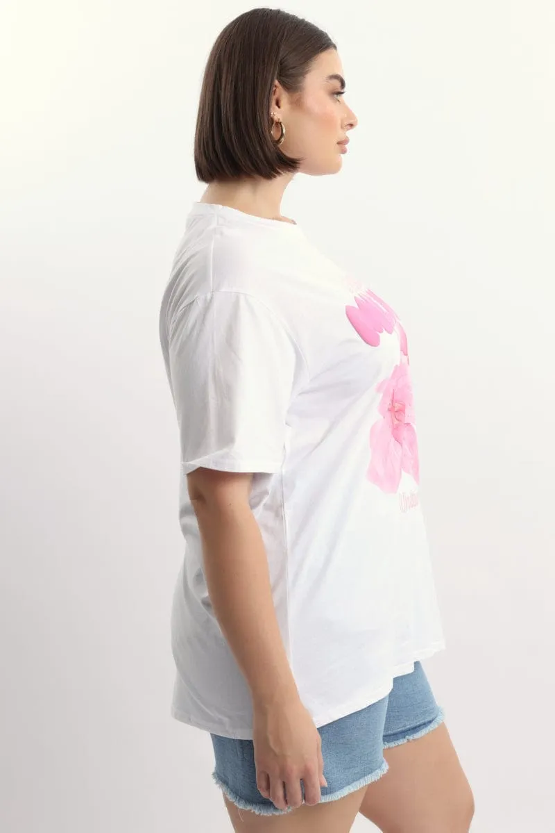 White Graphic T Shirt Short Sleeve Crew Neck Timeless Layer