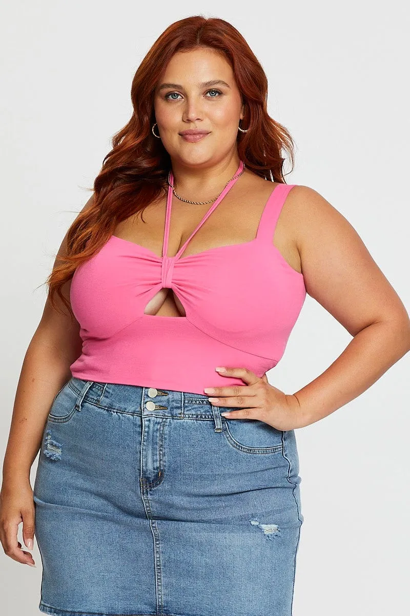 MoistureControlClothing Recycled Polyester Blend H Pink Tank Top Keyhole Halter Detail Sleeveless Cotton