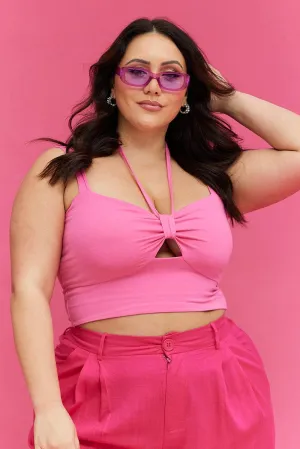 Craft Core Hot Core H Pink Tank Top Keyhole Halter Detail Sleeveless Cotton