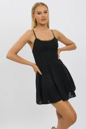 Black Fit And Flare Dress Mini Eyelet Fabric Fun Shine Charming Vibe