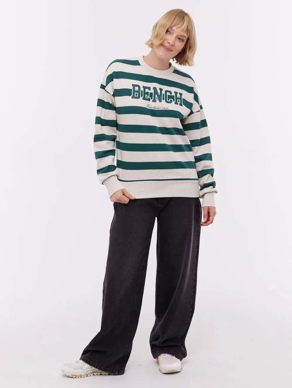 MoistureControlClothing Jaye Collegiate Striped Crew Neck - Beige