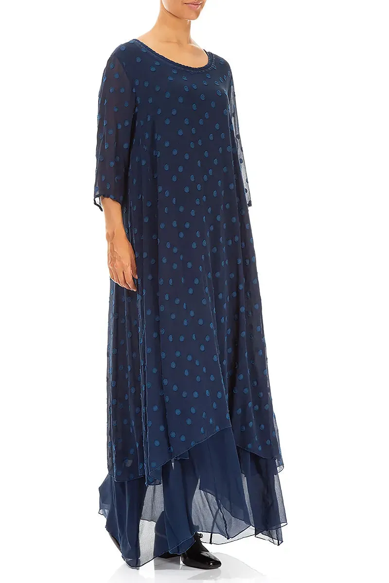 Stream Fit Comfortable Coat Layered Dotty Royal Blue Silk Dress