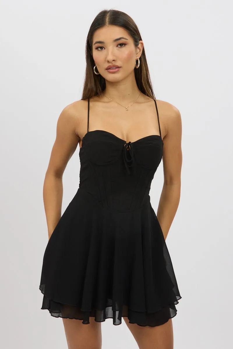 Black Fit And Flare Dress Strapless Corset Waist Luxury Apparel