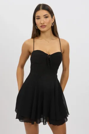 Black Fit And Flare Dress Strapless Corset Waist Luxury Apparel