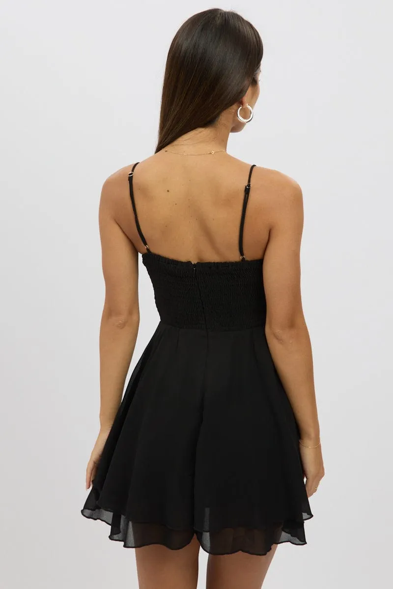 TearResistant Material Black Fit And Flare Dress Strapless Corset Waist