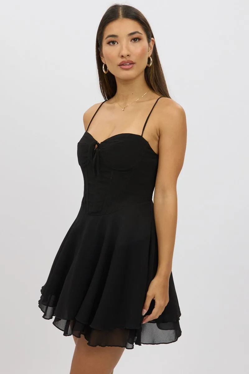 Black Fit And Flare Dress Strapless Corset Waist Mind Ease Lightweight clothing