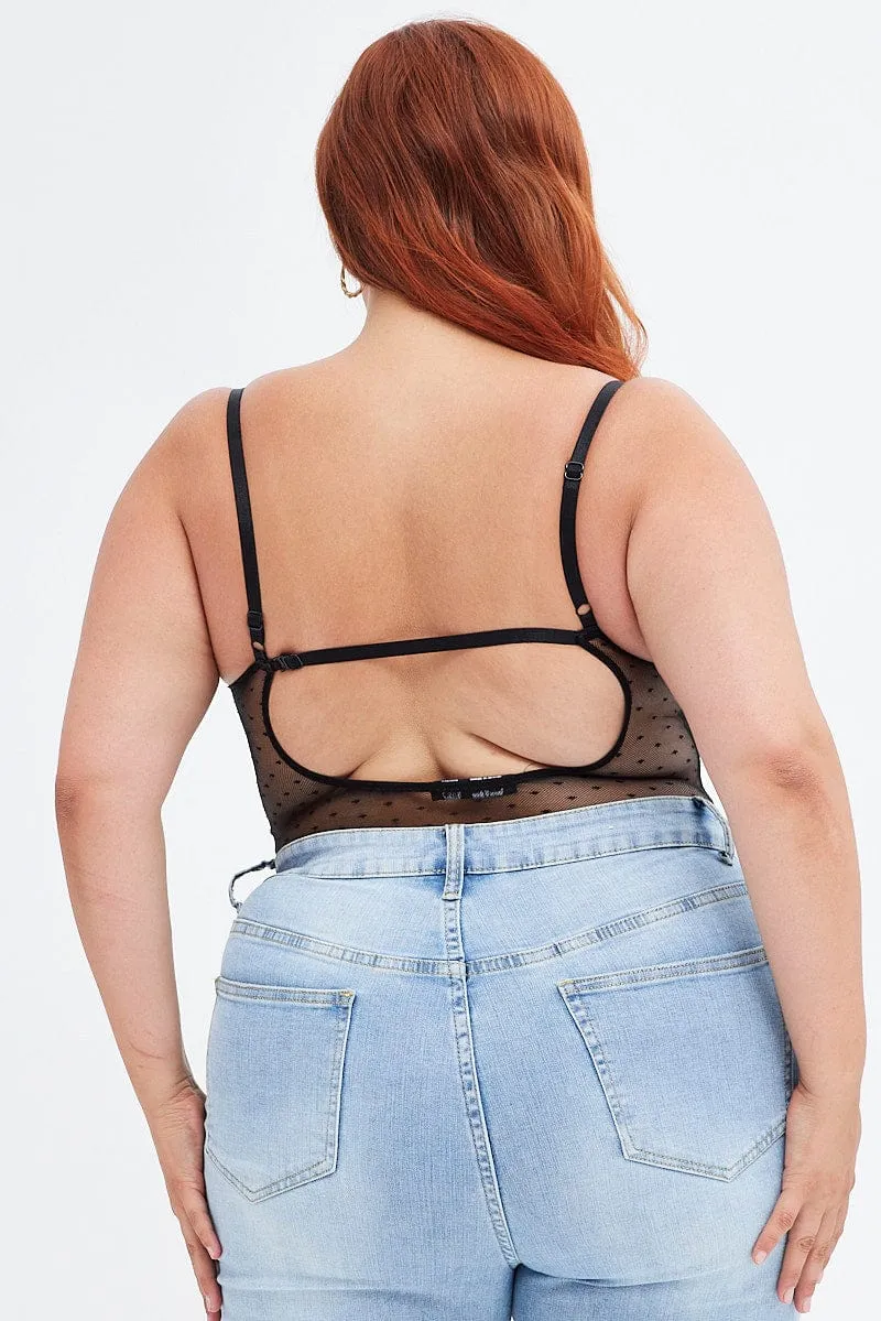 Black Lace Bodysuit Sleeveless Panel Detail Tagless Labeling TaglessDesign