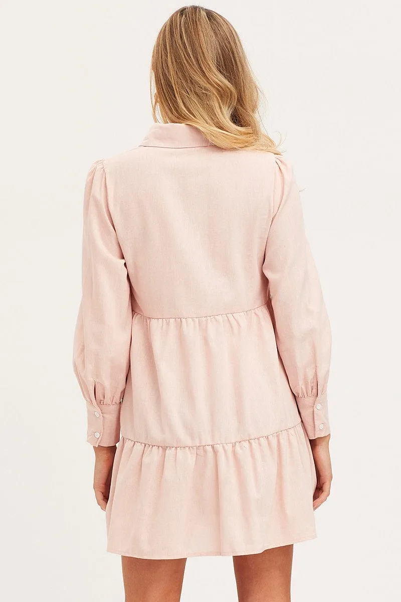 Pink Shirt Dress Long Sleeve Button Front Soft Hoodie
