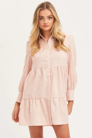 Pink Shirt Dress Long Sleeve Button Front Windproof Fabric
