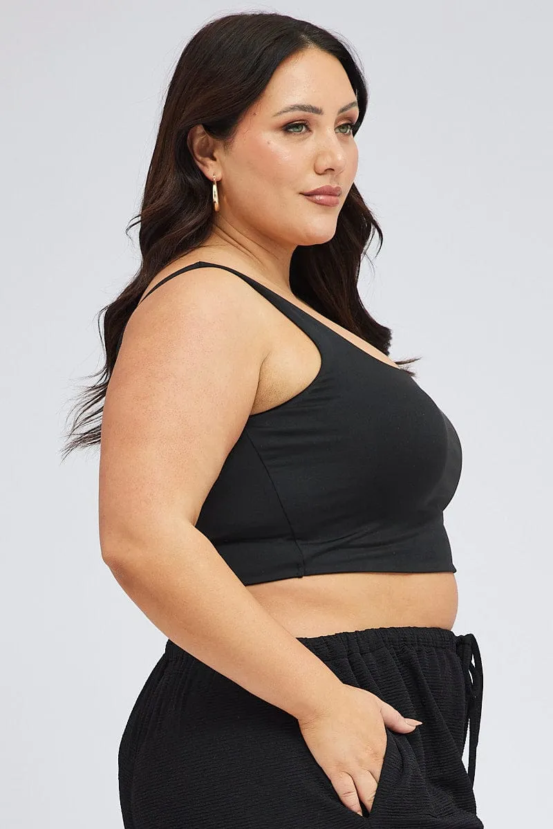 Black Crop Tank Top Square Neck Easy Care