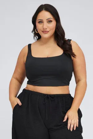 Shimmer Core Black Crop Tank Top Square Neck