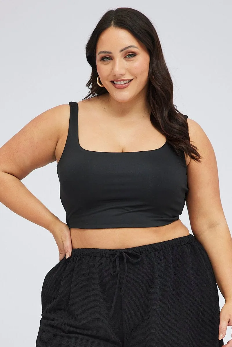 Black Crop Tank Top Square Neck AbrasiveReinforcedZones