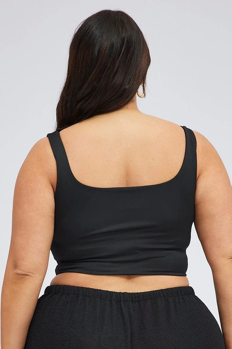 Black Crop Tank Top Square Neck Prince Core Practical Shorts