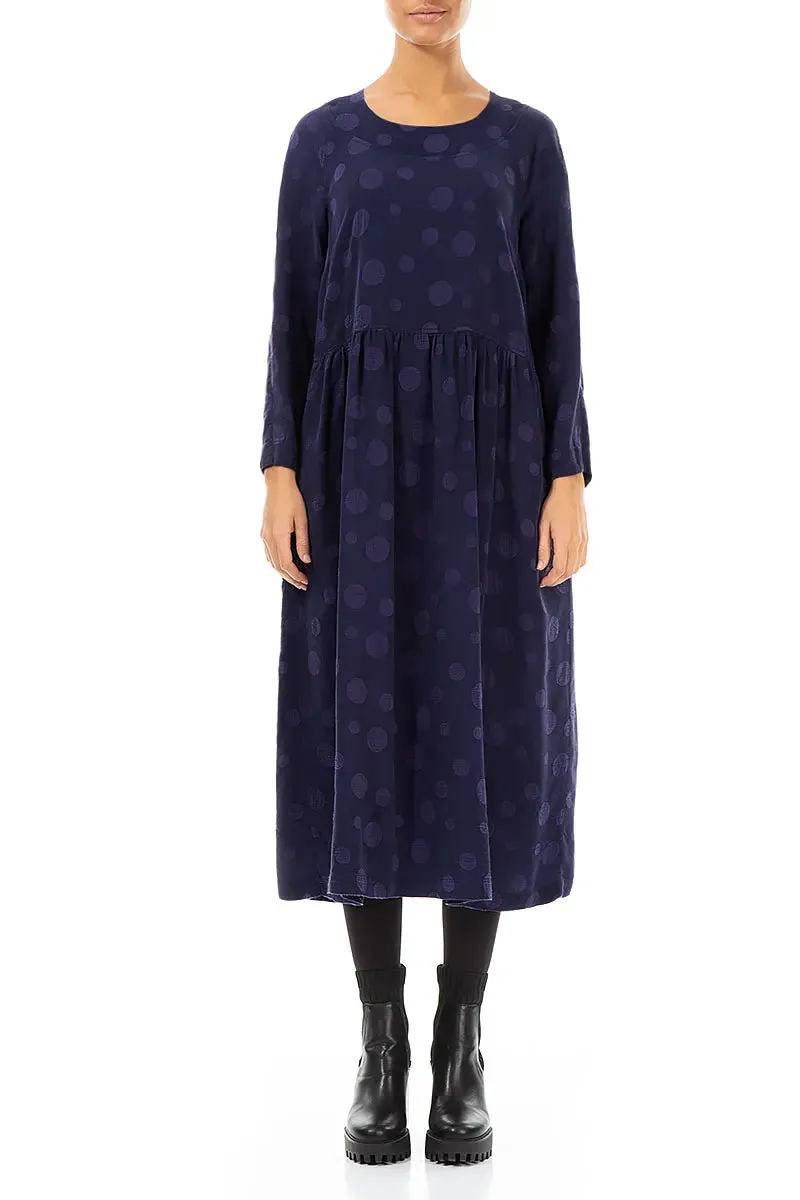 Buttoned Back Bubble Royal Purple Silk Cotton Dress Data Mode