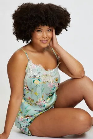 Floral Satin Lace Cami Pj Pyjama Set Windproof Outer Layer Hot Core