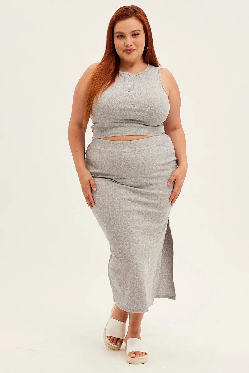 PunctureResistant Fabric Sheer Glow Grey Crop Top Sleeveless Button Up Rib Jersey