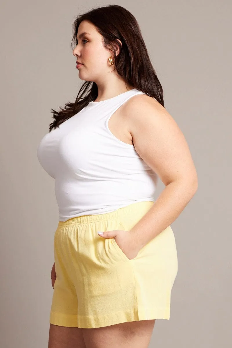 Yellow Elastic Waist Lined Linen Blend Shorts Elastic cuffs Light Fit