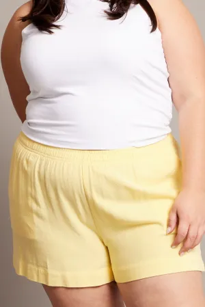 Yellow Elastic Waist Lined Linen Blend Shorts Comfortable Fashion