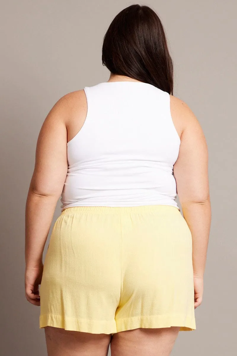 Gloss Glow Timeless Dress Yellow Elastic Waist Lined Linen Blend Shorts