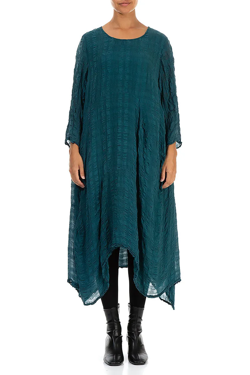 Flowy Teal Textured Silk Dress Conscious Fit