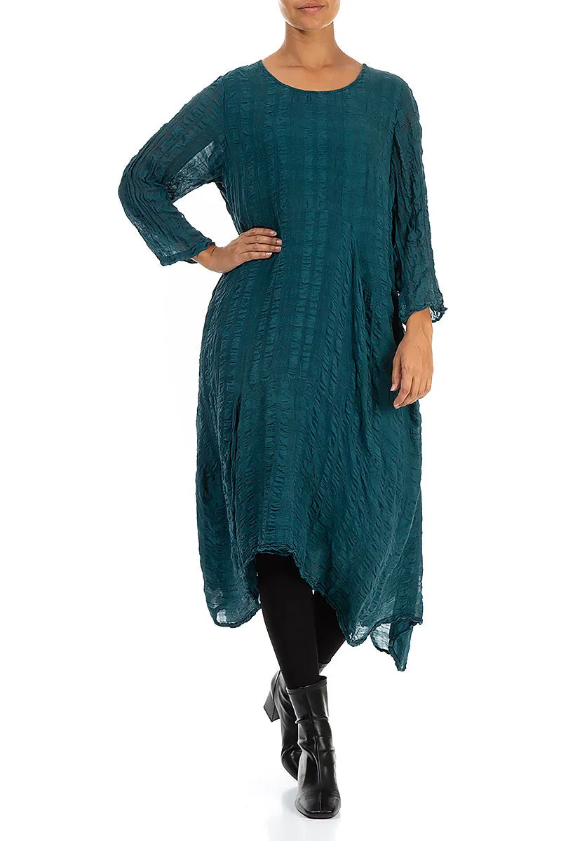 Flowy Teal Textured Silk Dress HeatReflective Lining QuickDrying Material