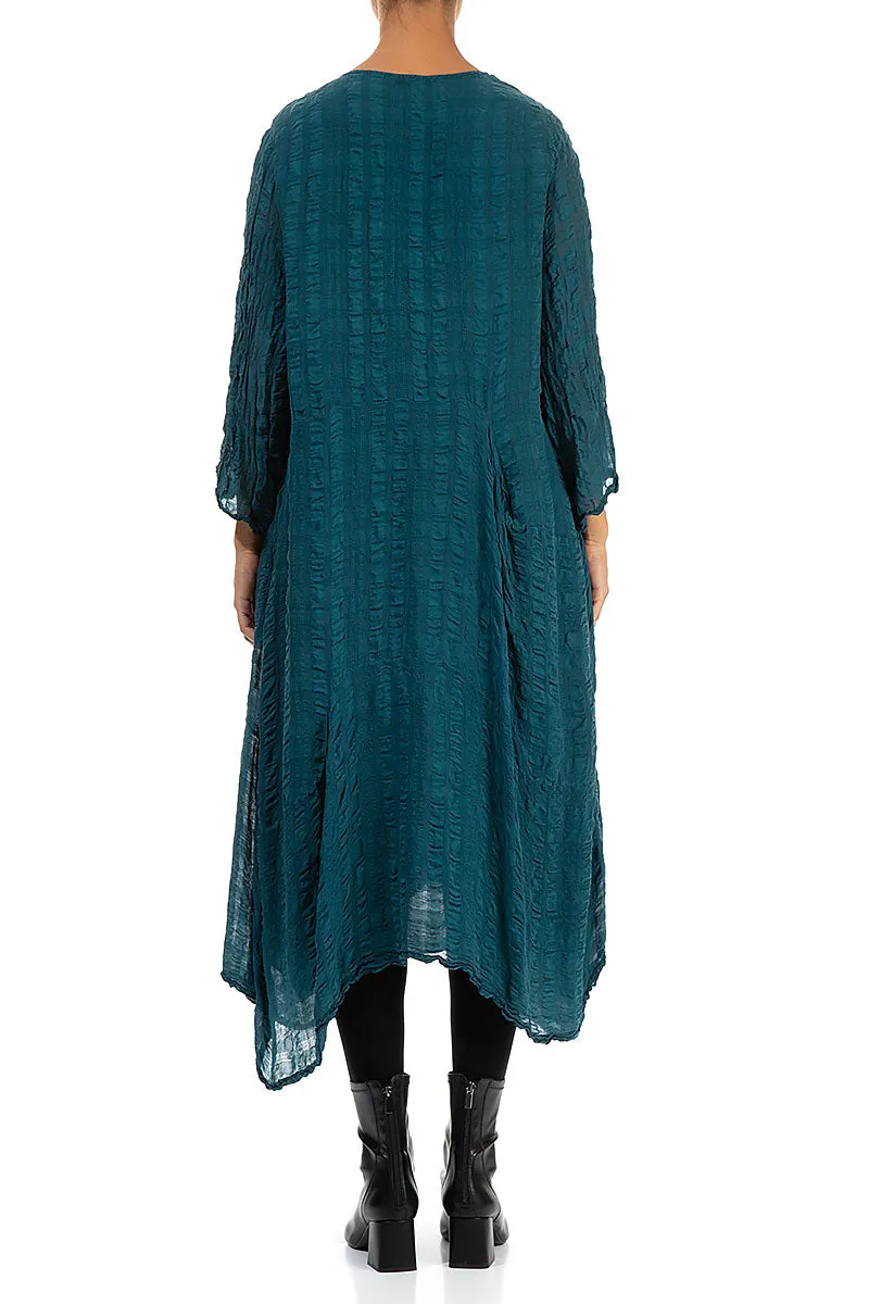 Relaxed Wear Suburb Ease Flowy Teal Textured Silk Dress