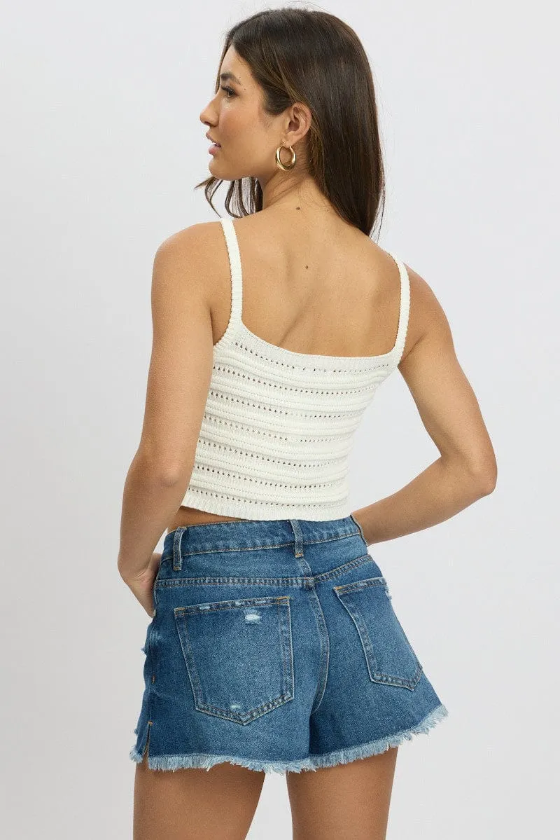White Crochet Knit Tank Top AdjustableWaist Sport Ease