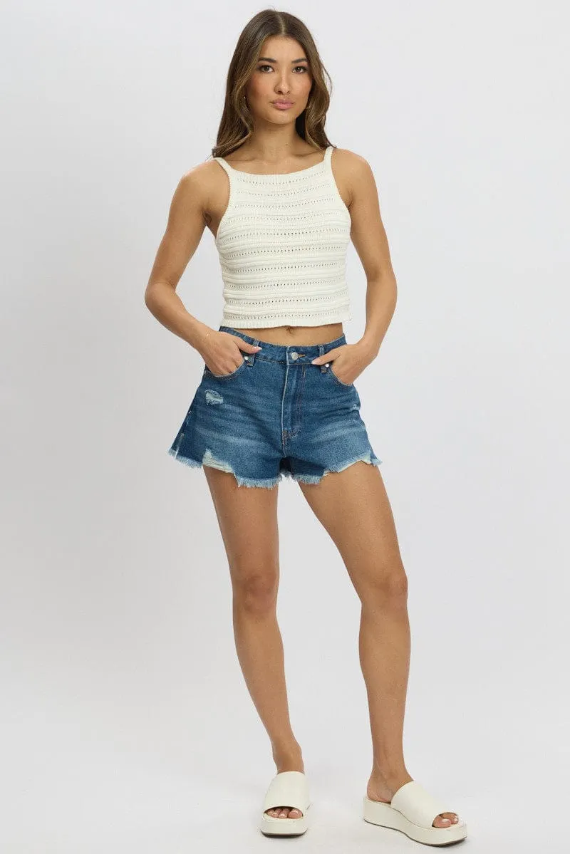 White Crochet Knit Tank Top WaterRepellent