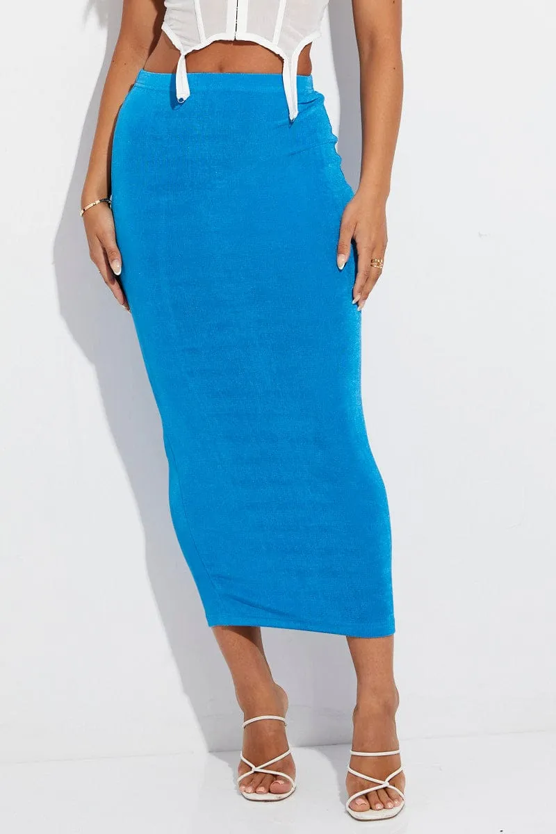 Signature Detail Blue Midi Skirt Bodycon