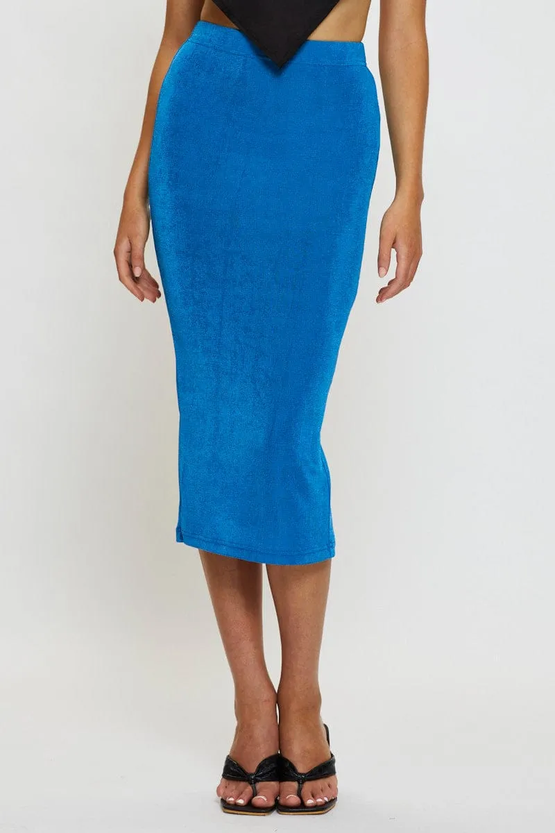 Blue Slip Skirt Midi Minimal Touch Light Flow
