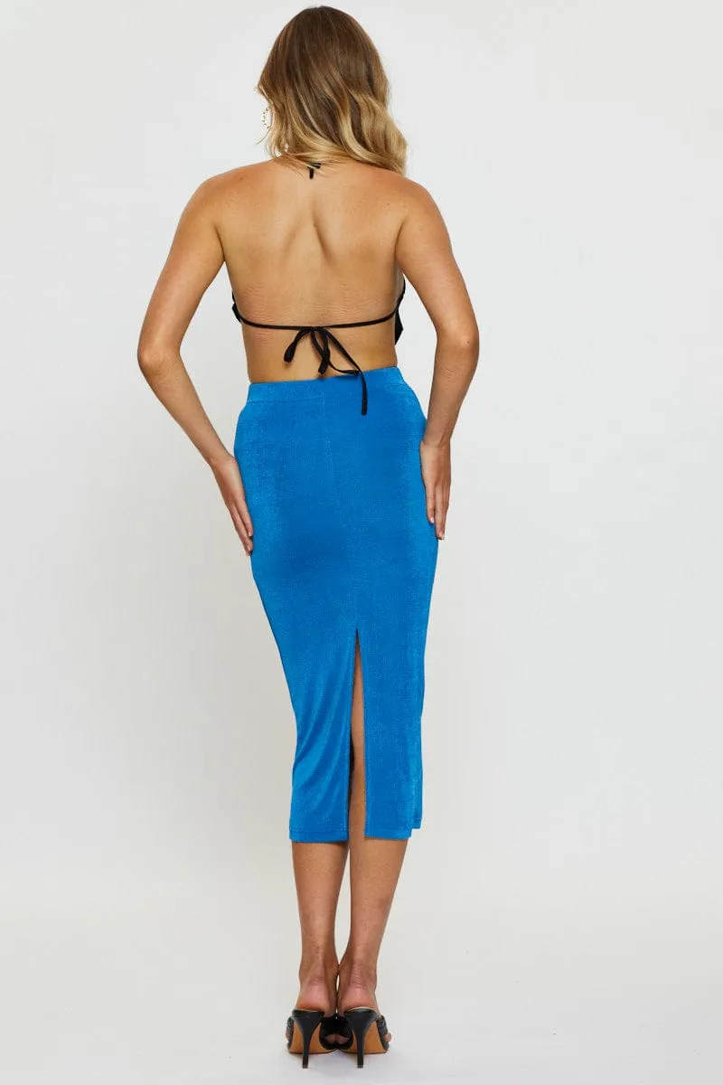 Light Wear Blue Slip Skirt Midi