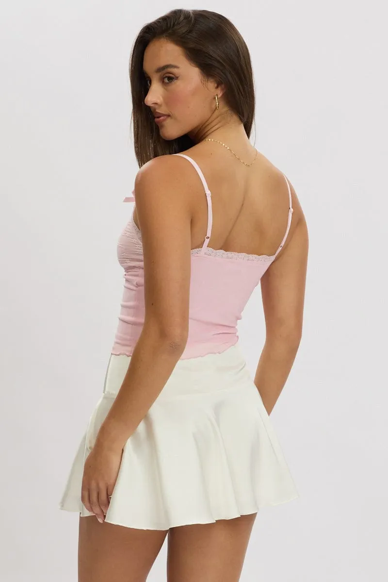 Graceful Look Warm Insulation White Satin Skirt High Rise Mini Flowy Skater