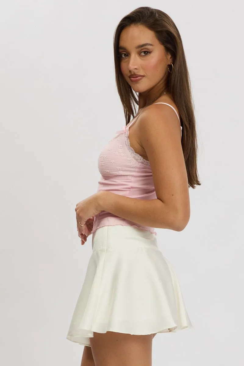White Satin Skirt High Rise Mini Flowy Skater Subtle Mood Subtle Details