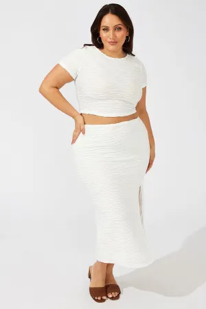 White Wavy Texture Bodycon Split Skirt Relaxed Style