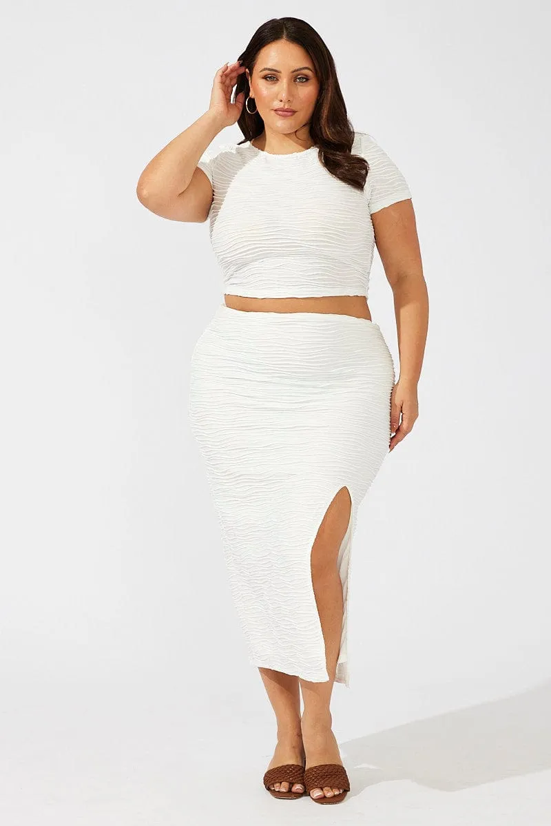 Fashion Style White Wavy Texture Bodycon Split Skirt