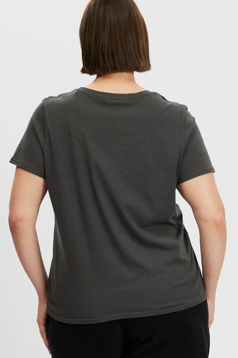 Casual Choice Wear Grey Graphic T Shirt Short Sleeve Crew Neck